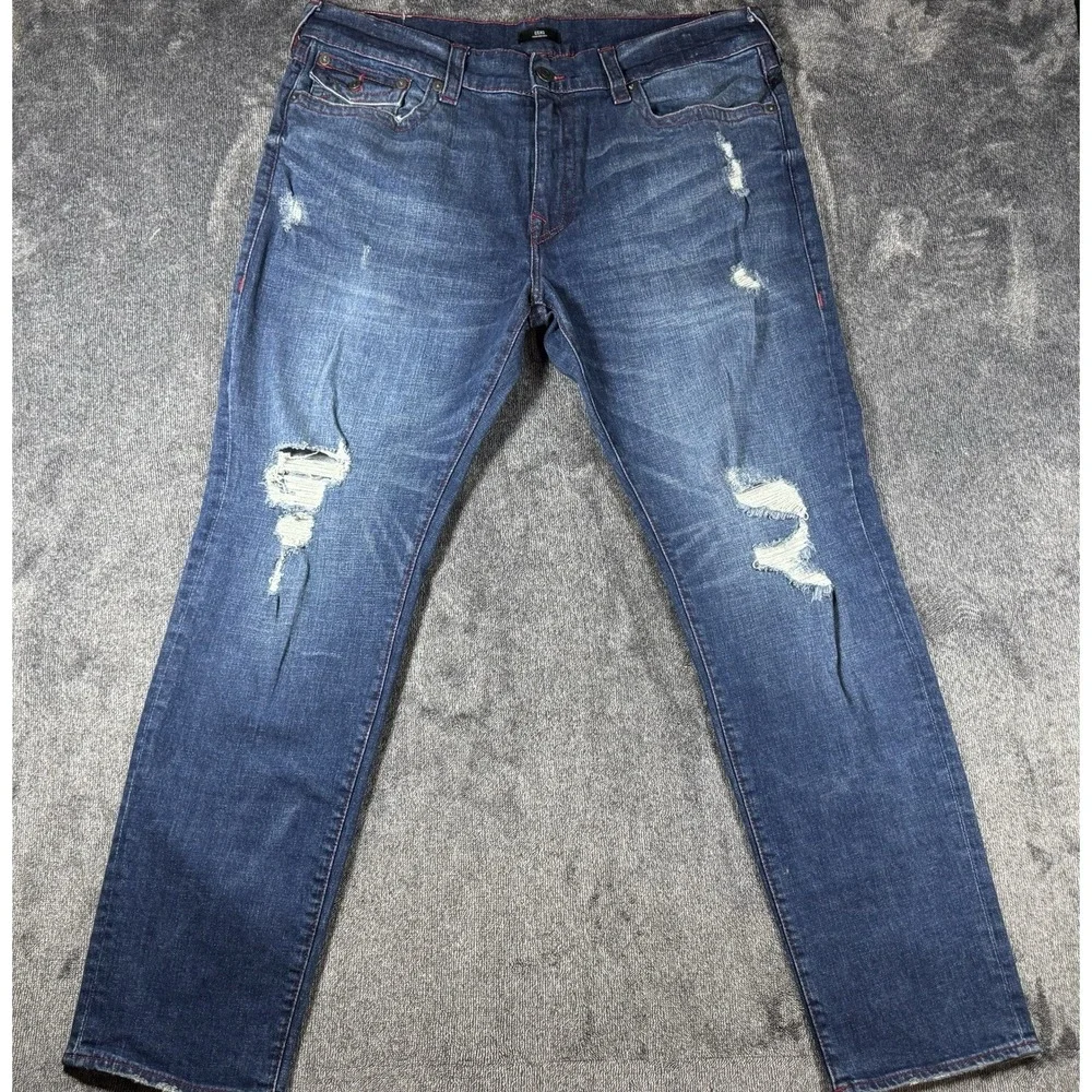 New‎ NWT True Religion Jeans Red Stitch 40x34 Geno Mens Flap Relaxed Slim Fit